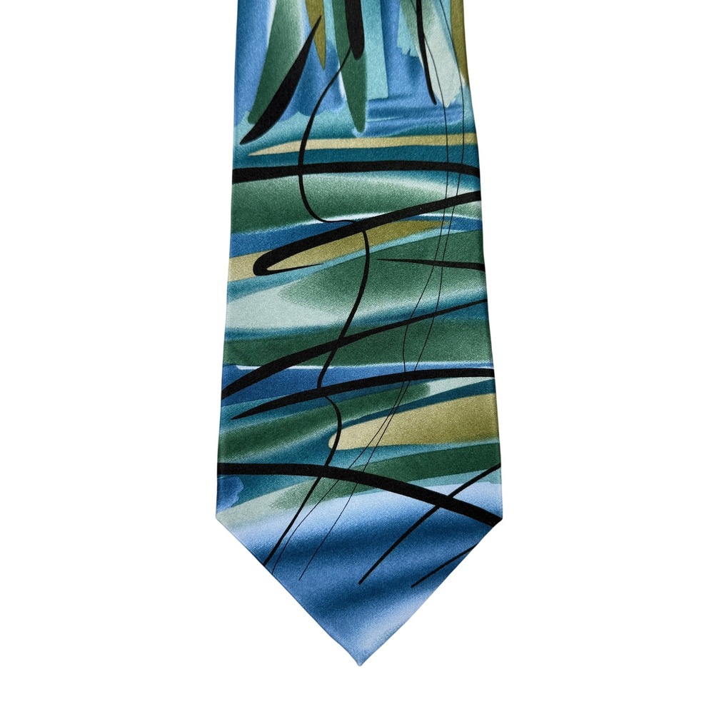 J Garcia Collection 51 JungleScape Neck Tie Blue Green Abstract Art 58x3.5 NWT